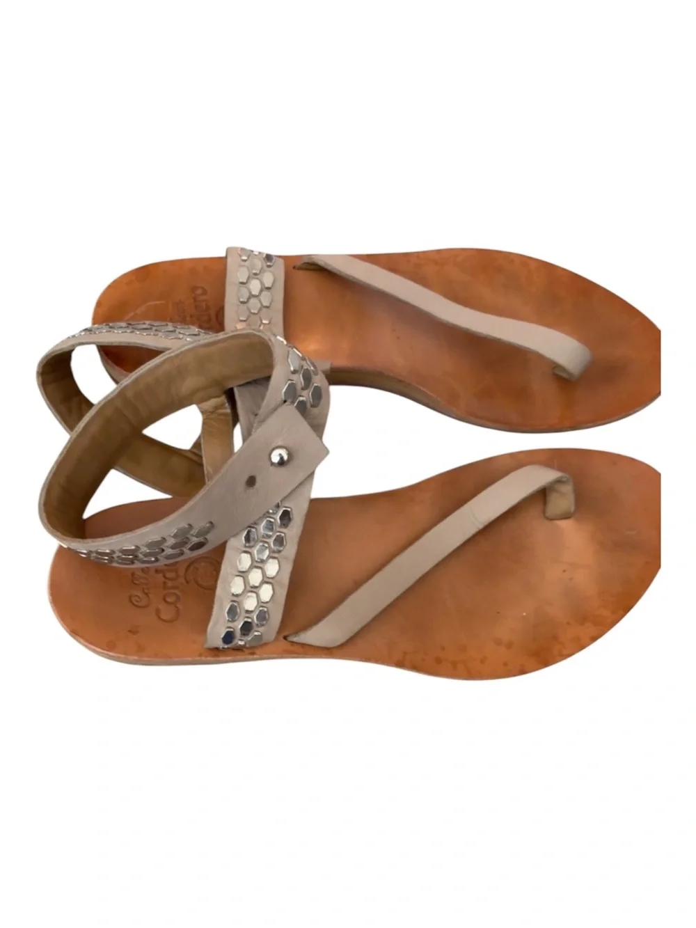 Calleen Cordero Beige Leather Studded Thong Flat Sandals Women’s Size 9